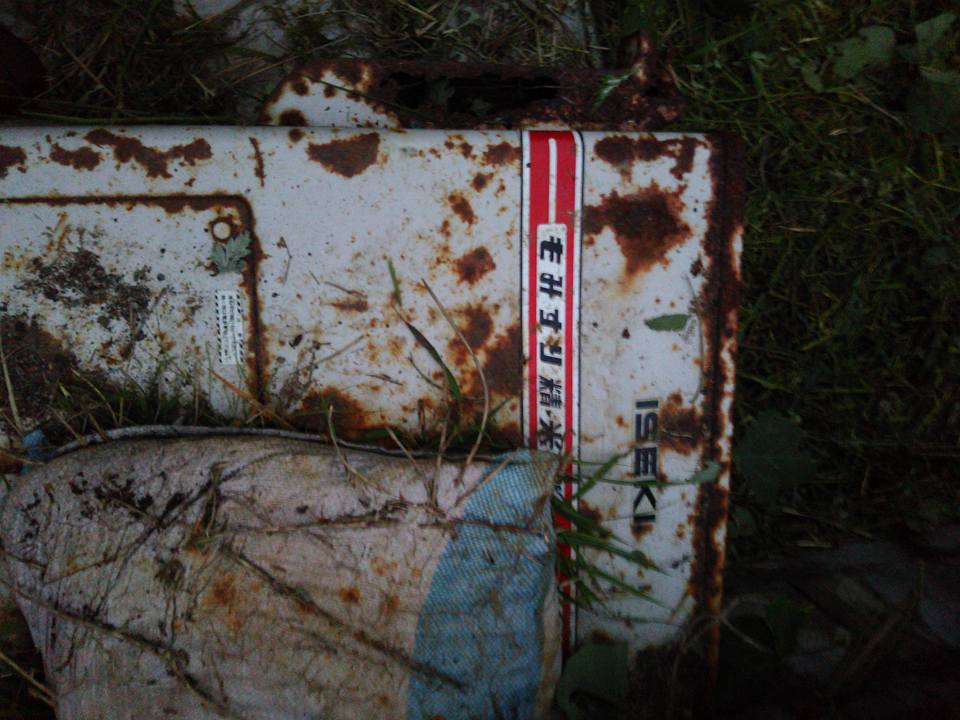 階段代りのものは線路脇に捨ててあったイセキのもみすり精米機です-2016-05-30