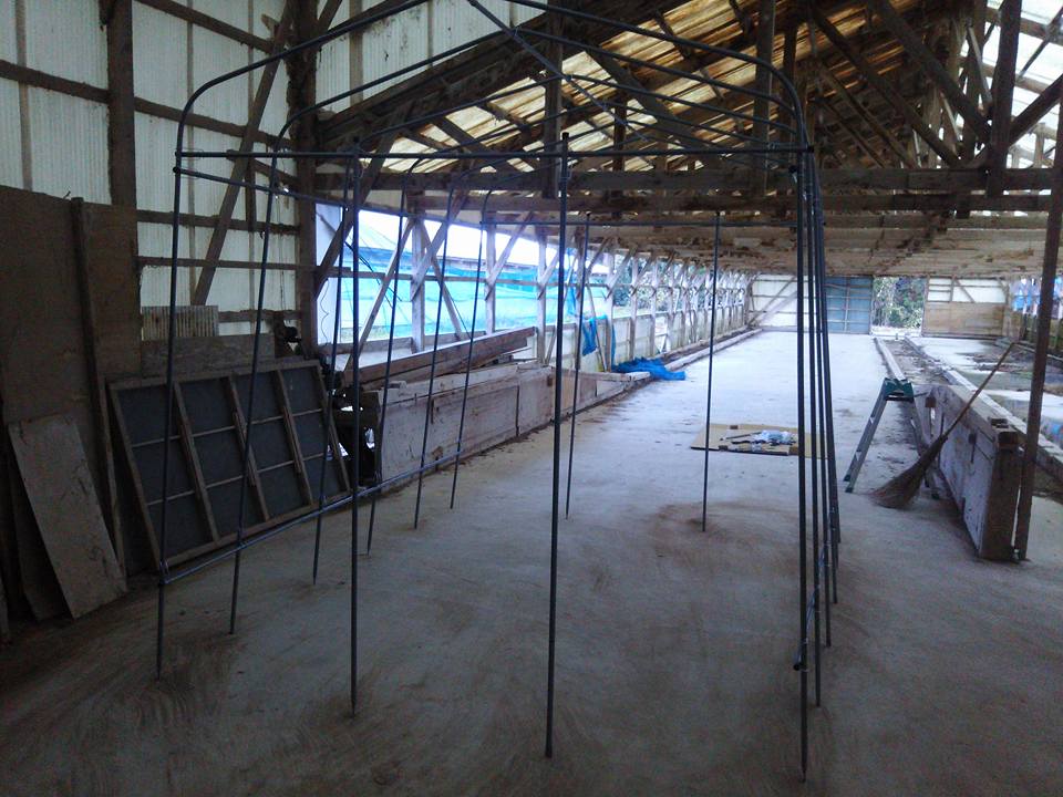 収穫物保管用倉庫内に2坪用の骨組み終わり-2017-12-06