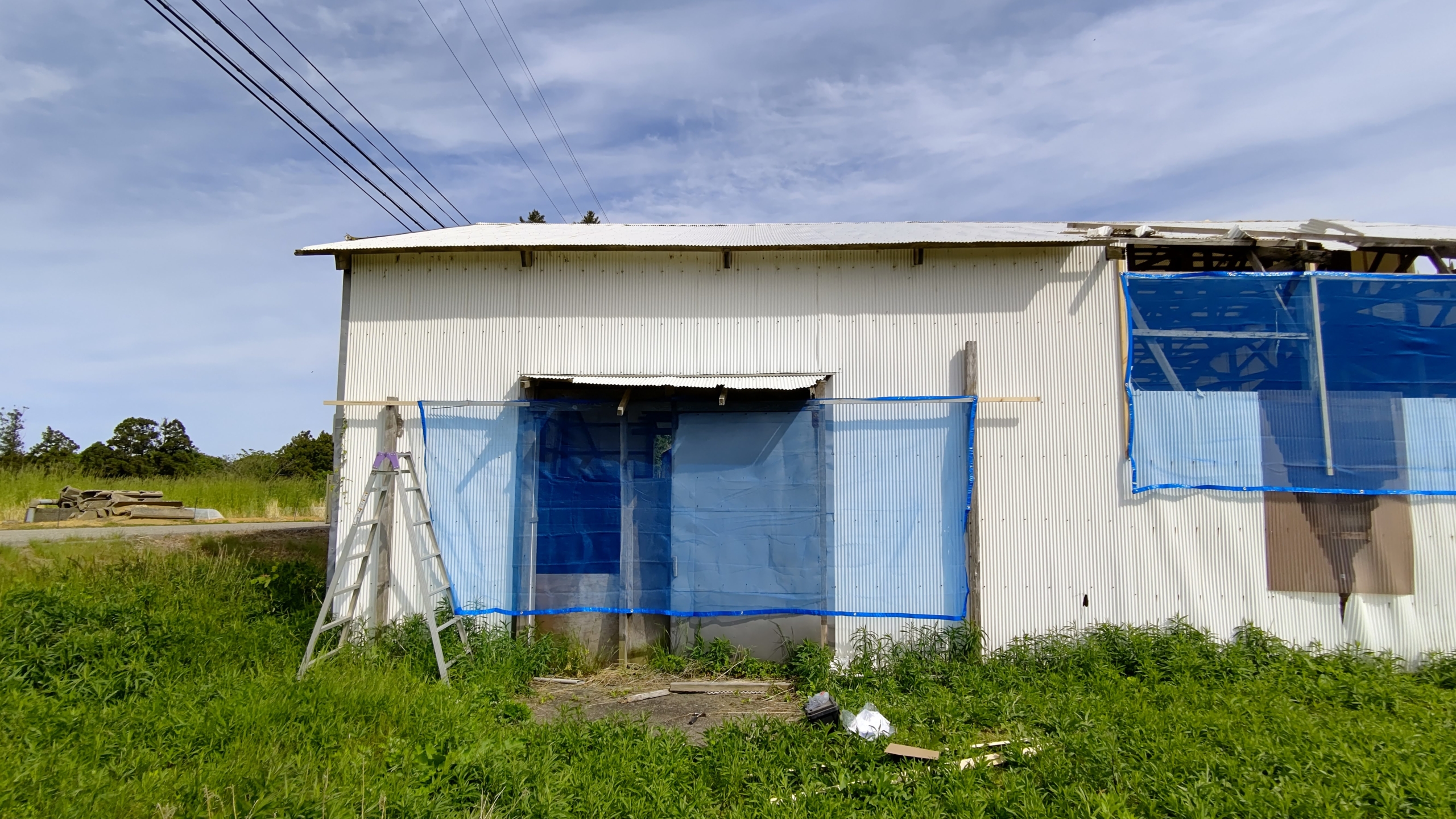 防風ネットで補修です-2021-05-12