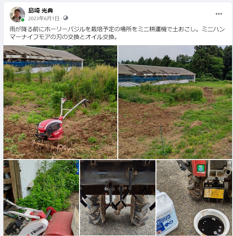 雨が降る前にホーリーバジルを栽培予定の場所をミニ耕運機で土おこし-2023-06-01