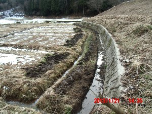1号ほ場で畦畔(けいはん)の補修と調整池作り(1) 2013-01-21