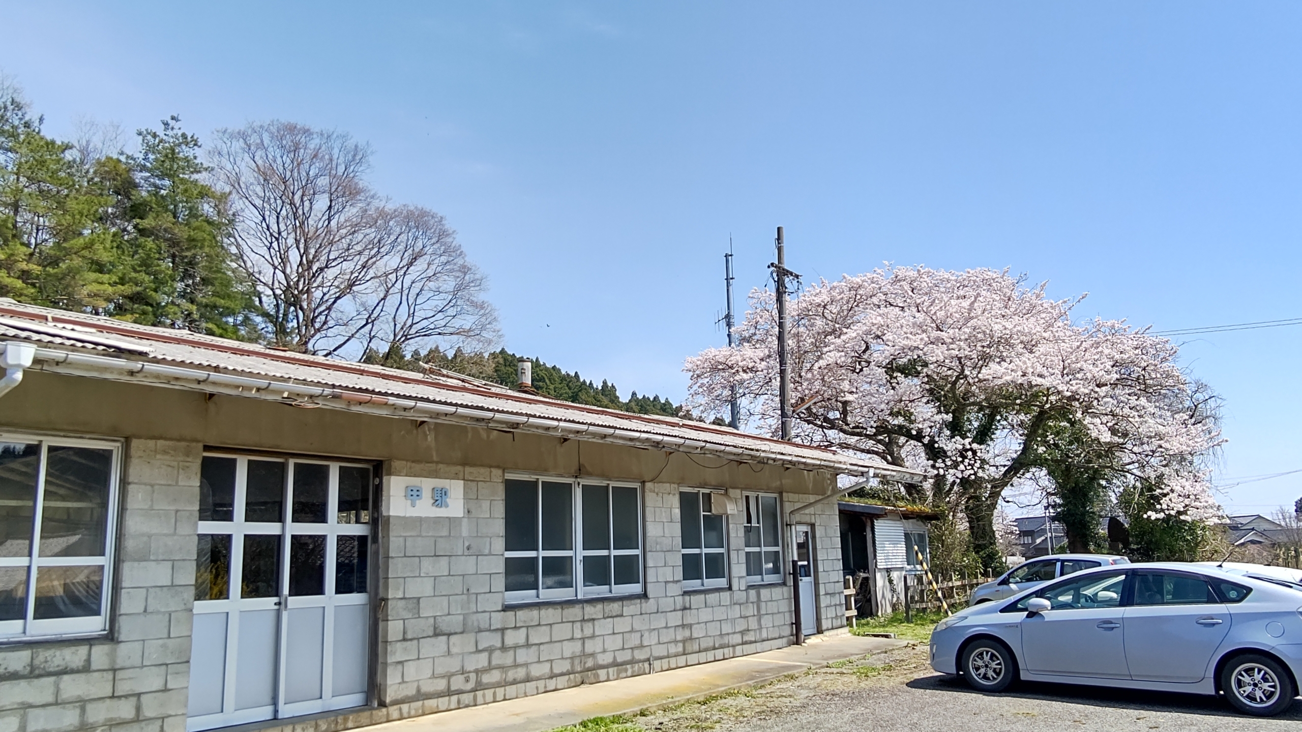 甲(かぶと)駅の道沿いを草刈りしました-2022-04-11